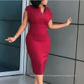 V-neck Off Shoulder Slim Pencil Split Plus Size Women Career Dress